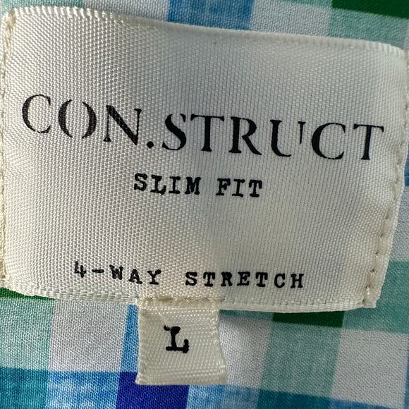 Construct Men's Blue Gingham Button Up Shirt Size L Slim Fitl‎ Beach - Picture 6 of 9